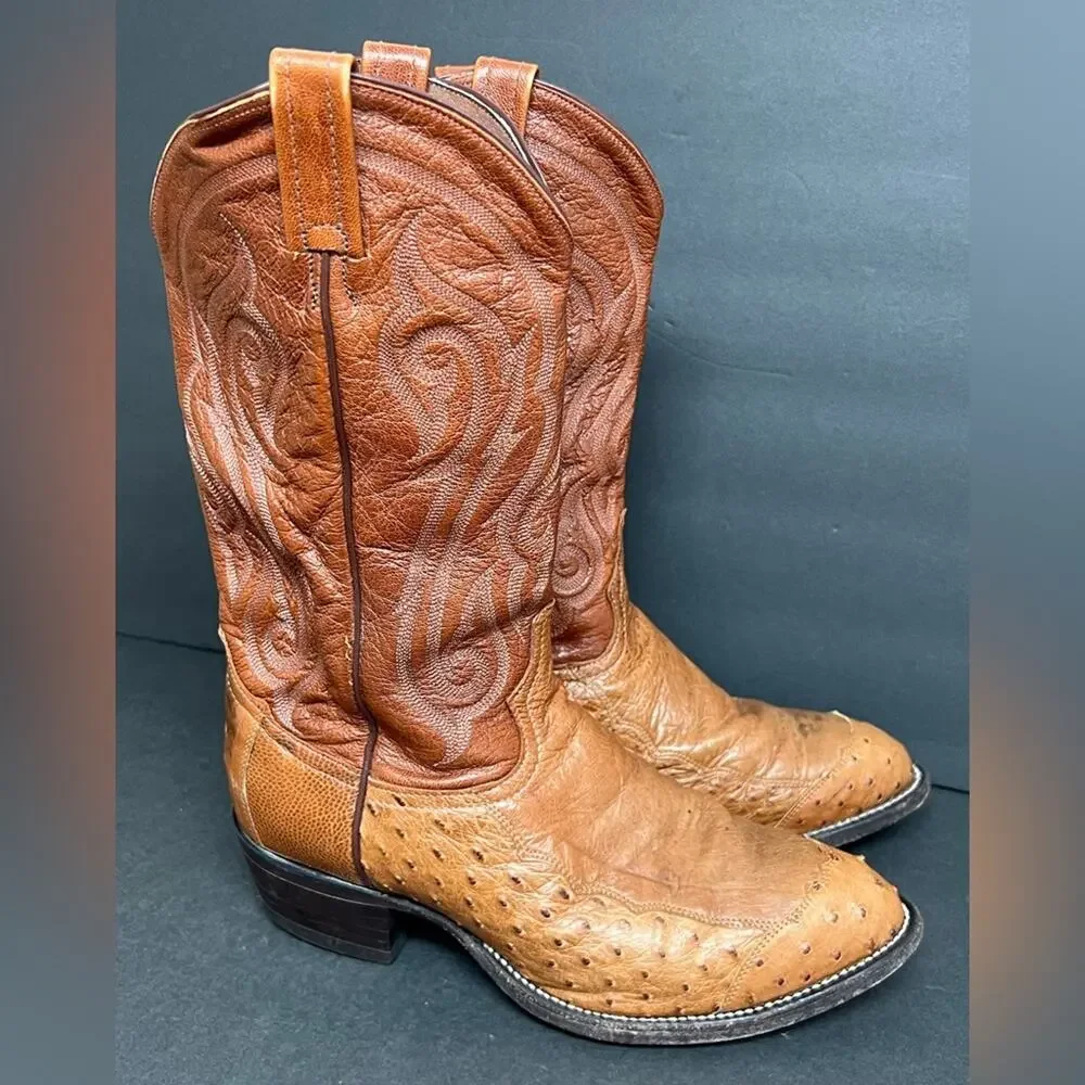 Tony Lama CZ906 Peanut Brittle 4-Piece Ostrich Cowboy Western Mens Boots SZ 9 EE